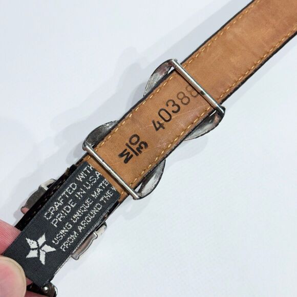 Brighton Silver Buckle Dark Brown Leather Western Belt Women's M (30) - Picture 12 of 16